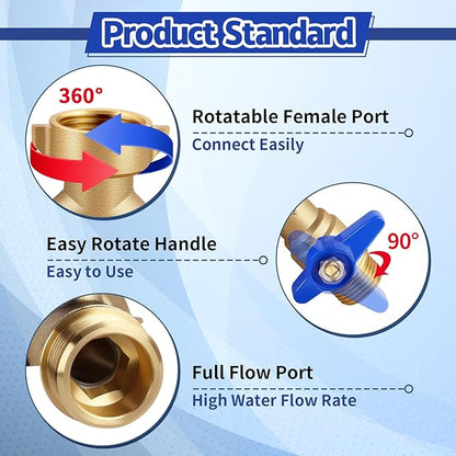 Boltigen Garden Hose Splitter Full Flow Port 2 Way Heavy Duty Brass Y Type Hose Connector 3/4'' GHT Thread Water Hose Shuf Off Valve Adapter Fitting, for Outdoor Faucet Irrigation House Sprinkler