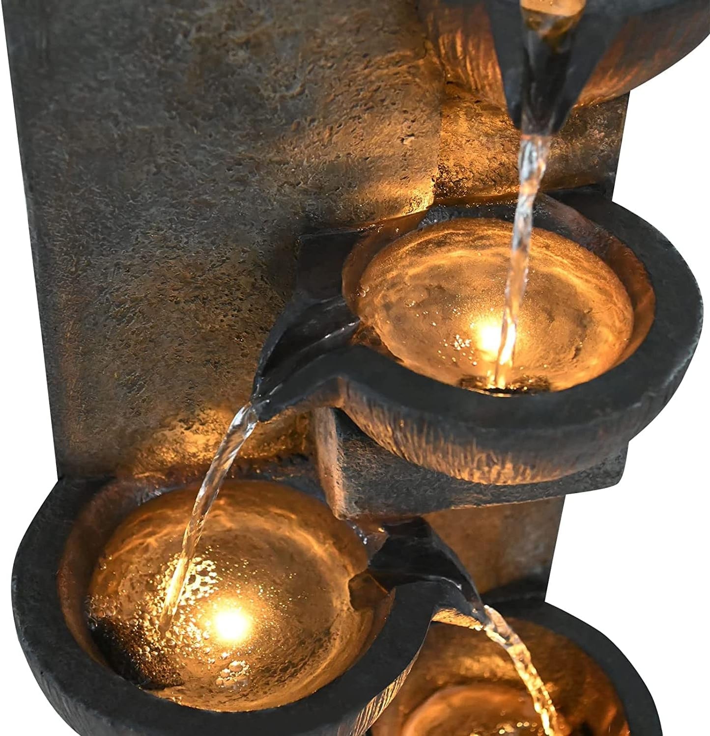 40" Outdoor Water Fountain with LED Lights 5-Tier Polyresin Rock Indoor Modern Floor-Standing Waterfall Fountains for Home Garden, Yard, Patio, Office, Deck Home Art Decor Brown