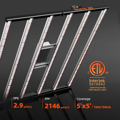 Spider Farmer SE7000 730W LED Grow Lights, Samsung LM301H EVO Diodes, 2025 Upgraded Remote App Control, 5x5ft Coverage Dimmable Daisy Chain Commercial Bar Style LED Growing Lamp, Vertical Farming