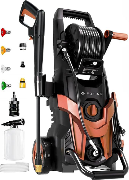 2025New Pressure Power Washer 4500PSI with 4 Quick Connect Nozzles,Inlet Hose & Filter, Foam Cannon for Cars/Fences/Driveways/Patios/Home Cleaning(Red)