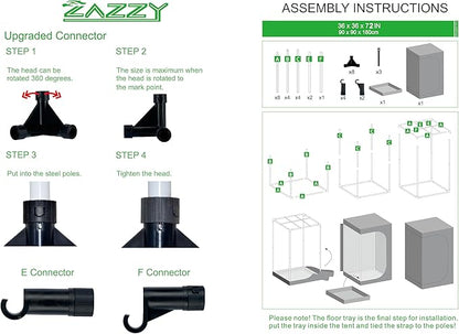 zazzy Grow Tent 3x3 FT, 36"x36"x72" Plant Tent Growing Tent High Reflective Mylar with Observation Window and Removable Floor Tray for Hydroponics Indoor Plant Growing