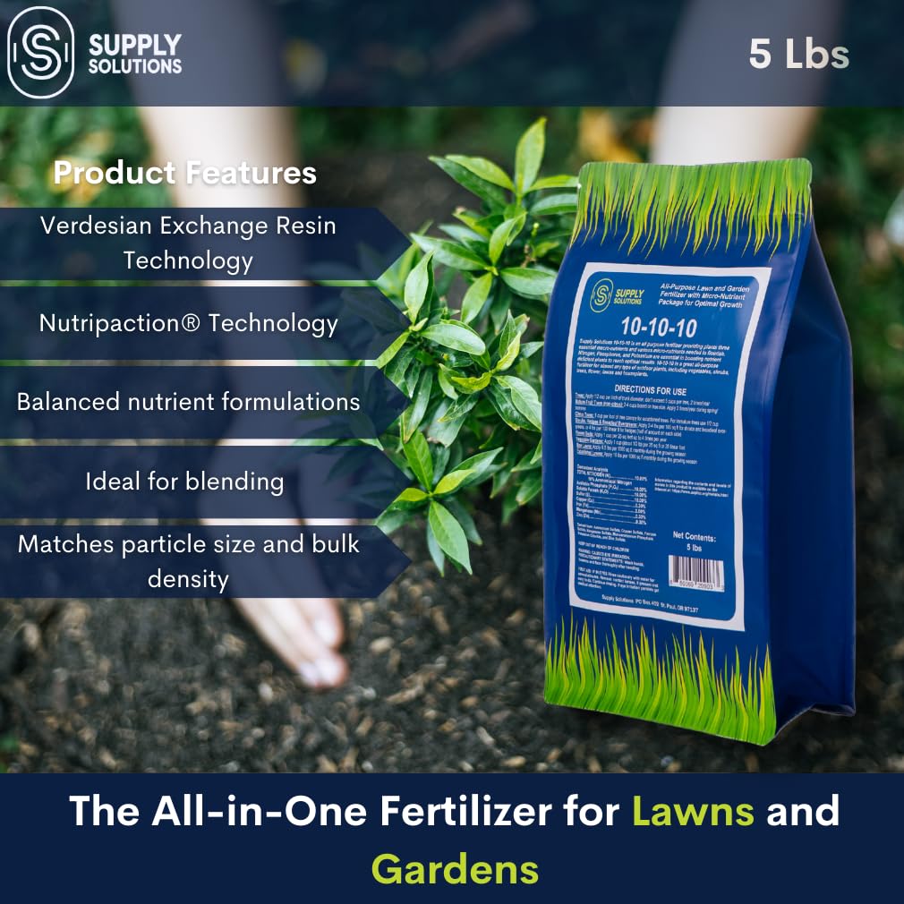 Supply Solutions 10-10-10 Complete Lawn & Garden Granular Fertilizer with Micronutrients – Balanced NPK Plant Food for Soil Health, Blooms & Roots – Safe for Vegetables, Fruits, Lawns (5 Pounds)