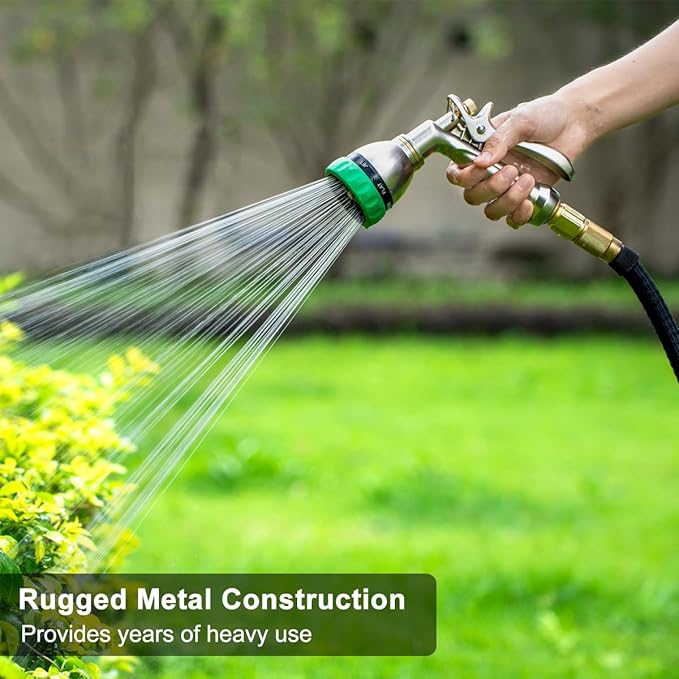 FANHAO Heavy Duty Garden Hose Nozzle, 100% Metal Water Hose Sprayer with 7 Spray Patterns, Ergonomic Rear Trigger, High Pressure Water Nozzle Sprayer for Watering Plants, Washing Car and Pet