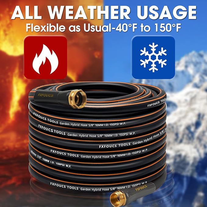 Heavy Duty Garden Hose – 5/8 Inch Flexible, Lightweight Hybrid Hose with 600 PSI Burst Pressure, Swivel Handle, and Durable Copper Male/Female Fittings (Black with hose sprayer, 100FT)