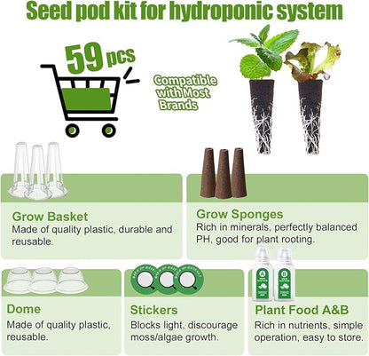 12 Pods Gourmet Herb Seed Kit Compatible with All Hydroponics, Hydroponic Growing Kit with Nutrient Solution, Seeds & Grow Sponges – Indoor Garden for Fresh Herbs & Vegetables (Nutrient & Lettuce)