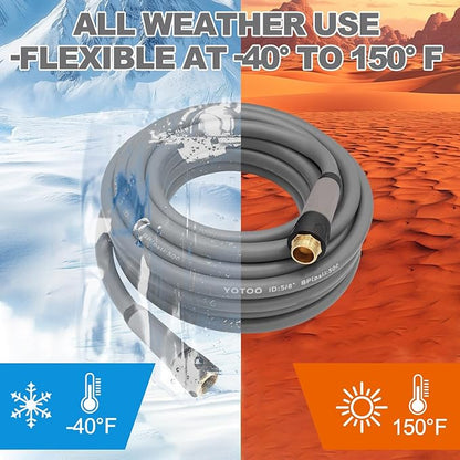 YOTOO Heavy Duty Hybrid Garden Lead in Water Hose 5/8-Inch by 1.28-Feet 150 PSI, Kink Resistant, All-Weather Flexible with Swivel Grip Handle and 3/4" GHT Solid Brass Fittings, Gray
