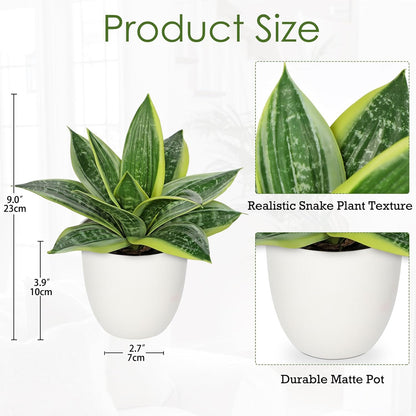 Hollyone Artificial Snake Plants 9" Faux Agave Succulent Plant Potted in White Pot Fake Sansevieria Aloe Tropical Plant for Desk Modern Office Home Bathroom Indoor Outdoor Decor