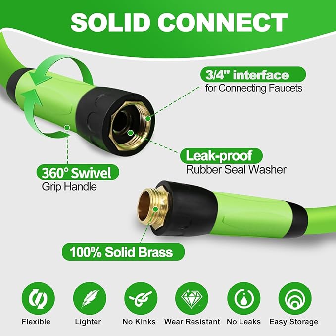 YOTOO Heavy Duty Hybrid Garden Water Hose 5/8-Inch by 100-Feet 150 PSI Kink Resistant, Flexible with Swivel Grip Handle and 3/4" GHT Solid Brass Fittings, Green+Blue