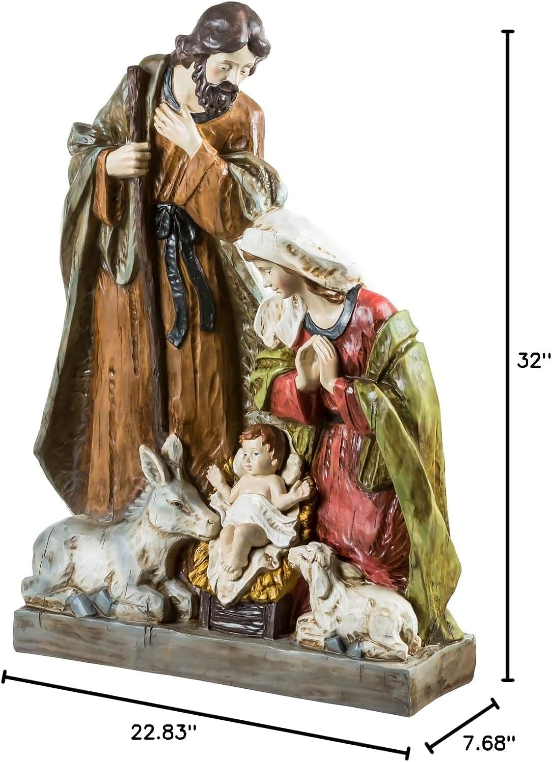 Holy Family Nativity Scene for Christmas Indoor and Outdoor Statue | 32 inches tall | Set with 3 Pieces Mary Joseph and Removable Baby Jesus | Religious Decorations Holiday Collection and Gifts