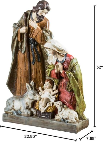 Holy Family Nativity Scene for Christmas Indoor and Outdoor Statue | 32 inches tall | Set with 3 Pieces Mary Joseph and Removable Baby Jesus | Religious Decorations Holiday Collection and Gifts