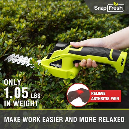 SnapFresh Cordless Grass Shear Bush Trimmer, 2 in 1 Handheld Hedge Trimmer, 7.2V Electric Grass Trimmers, Lightweight Shrubbery Trimmers Battery & Charger Included, Shrub Trimmer for Garden(Green)
