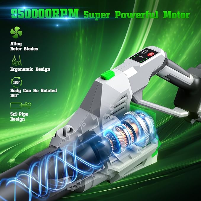 Leaf Blower Cordless, 950,000 RPM Leaf Blower Body Can be Rotated 180°, 2 X 4.5Ah Batteries and Fast Charger 4 Speed Mode Portable Lightweight Cordless Leaf Blower for Patio Cleaning(Grey)