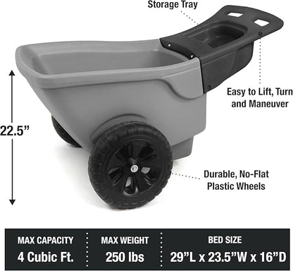 Simplay3 Easy Haul Durable Wheelbarrow with Garden Tool Storage Tray - Large Easy Turn Wheels - Gray - Made in USA