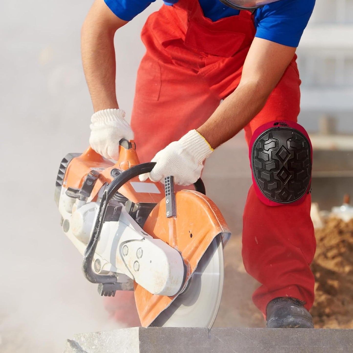 Professional Knee Pads for Work Construction with Heavy Duty Cap Foam Padding Gel Cushion Knee Pads for Men, Comfortable Adjustable Strong Strap, Military Grade Rivet for Flooring Gardening, Red