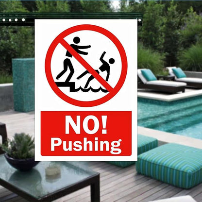 No Pushing Metal Sign Chlorine-Proof Chuckles: Backyard Pool Decor Signs in Durable Tinplate for Splash Zones