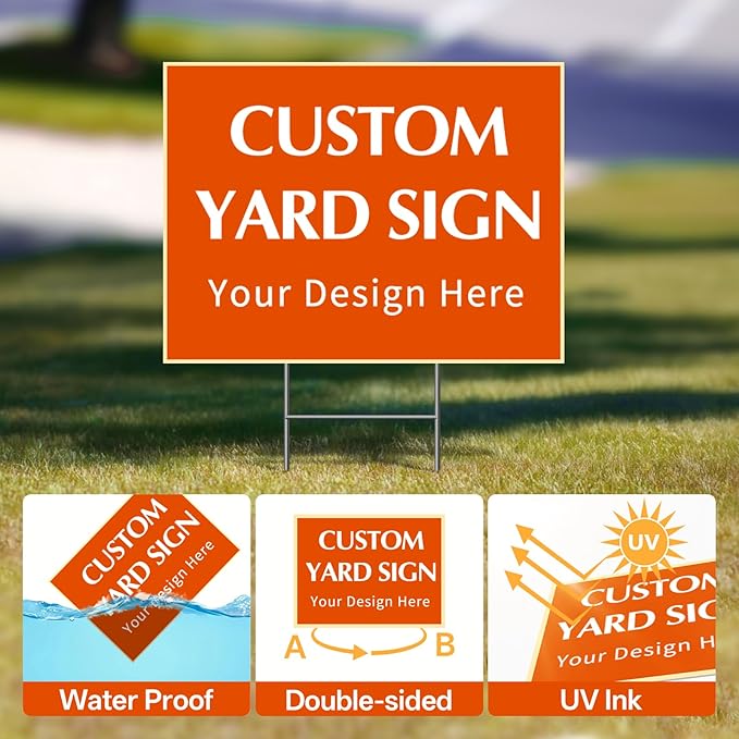 Custom Yard Sign with Stakes, Personalized Decorative Signs for Outside, Customized Full Color Lawn Sign, Double Sided Print Signs Outdoor, 10 Pack 18”x24”