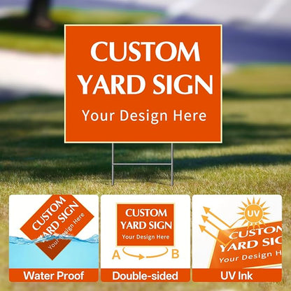 Custom Yard Sign with Stakes, Personalized Decorative Signs for Outside, Customized Full Color Lawn Sign, Double Sided Print Signs Outdoor, 10 Pack 18”x24”