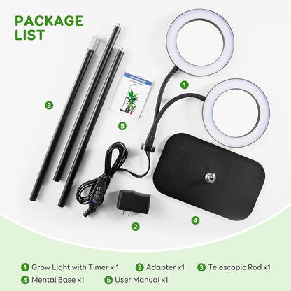 Dual Head Grow Light for Indoor Plants,Full Spectrum LED Halo Plant Lights with Stand, Floor Standing Growing Lamp with Adjustable Height,Auto Timer,Dimmable Brightness for Tall Large Plant