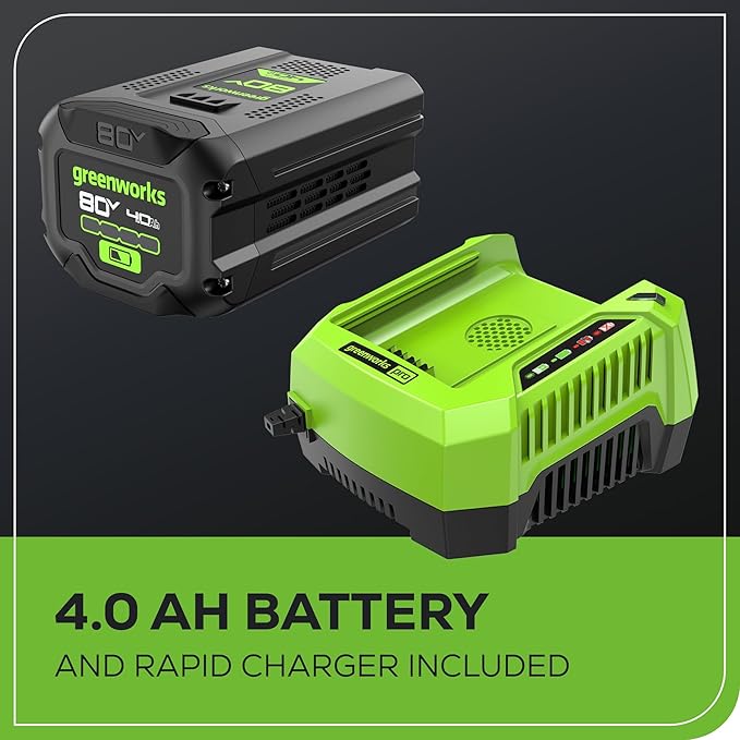 Greenworks 80V (770 CFM/190 MPH) Brushless Cordless Leaf Blower, Commercial-Grade Powerf for Autumn Leaf Composting, Spring Pollen Cleanup and Post-Snow Debris, Includes 4.0Ah Battery & Rapid Charger