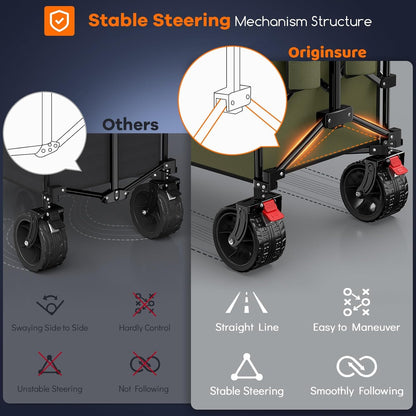 48" L Collapsible Wagon Cart Foldable, 560lbs Weight Capacity 300L Heavy Duty Folding Beach Wagons with Big All-Terrain Wheels, Utility Carts for Groceries, Shopping, Camping, Sports - Green