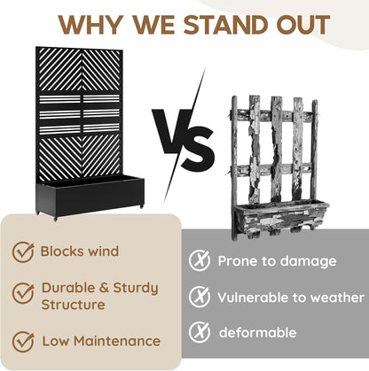 Metal Raised Garden Bed with Trellis & Wheels,72" x 47"x 15.7" Planter Box with Trellis,Privacy Planters for Patio,Garden Bed for Climbing Plants,Suitable for climbing plants and vegetables,Black