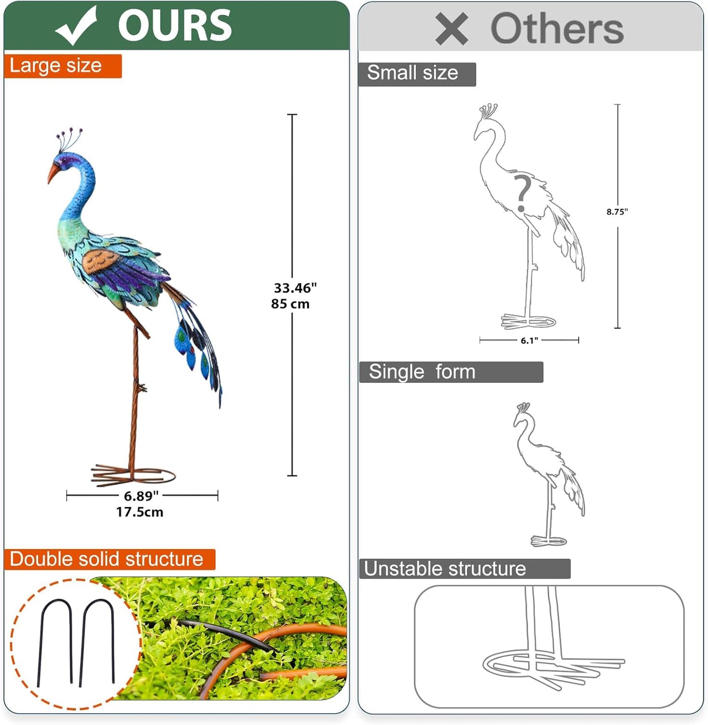 Nacome Metal Peacock Statues for Garden Decor: Outdoor Sculptures Clearance Lawn Ornaments for Patio Balcony Front Backyard - Unique Gifts for Grandma Mom