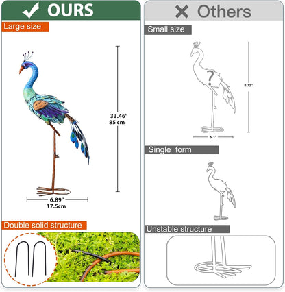 Nacome Metal Peacock Statues for Garden Decor: Outdoor Sculptures Clearance Lawn Ornaments for Patio Balcony Front Backyard - Unique Gifts for Grandma Mom
