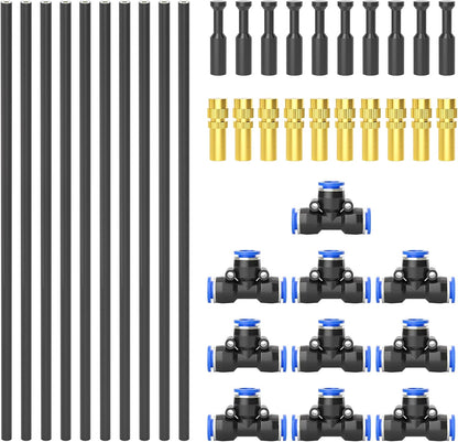 TAILONZ PNEUMATIC Brass Misting Nozzles with Tee Fittings – 12" Hose, 360° Adjustable Spray for Patio Cooling, Watering, and Outdoor Misting Systems 10PCS