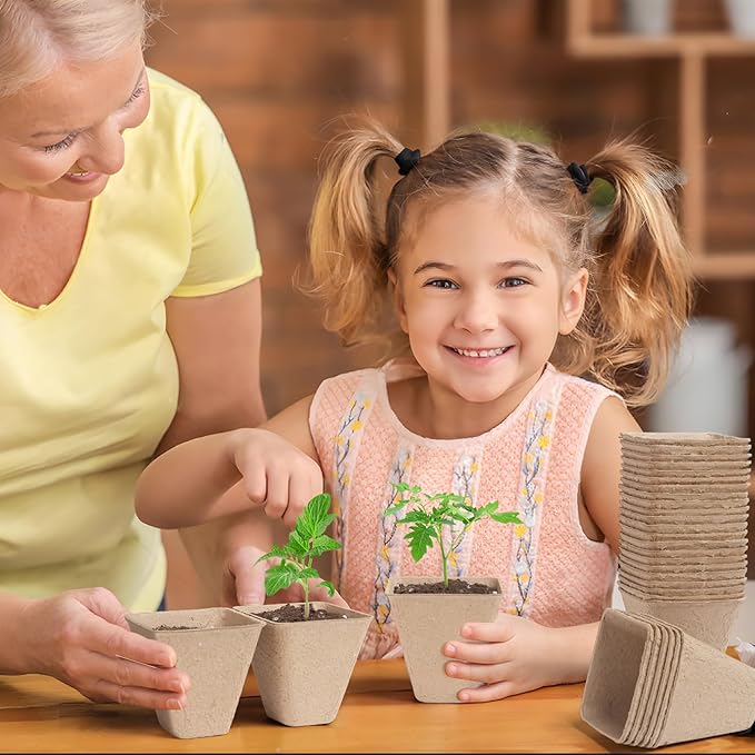 Square Peat Nursery Pots 150 Pcs 3in Biodegradable and Label, Used for Outdoor Gardens in Plant Nurseries