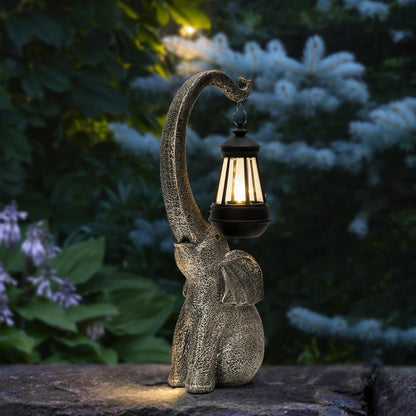 Solar Garden Elephant Decor Outdoor Statue - Elephant with LED Waterproof Sculptures Lights, Pond/Yard Statues Outside Decoration, Home, Lawn, Patio, Resin Animal Ornament, Gardening Gift
