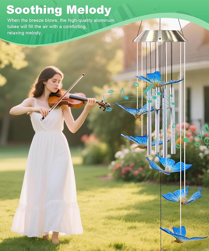 Nacome Wind Chimes for Outside: Tubes Memorial Wind Bell Birthday Gifts for Mom Mother Grandma Women Christmas,Yard Garden Decor Indoor/Outdoor(Butterfly)