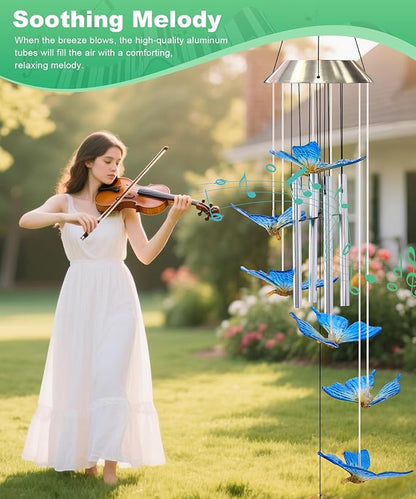 Nacome Wind Chimes for Outside: Tubes Memorial Wind Bell Birthday Gifts for Mom Mother Grandma Women Christmas,Yard Garden Decor Indoor/Outdoor(Butterfly)