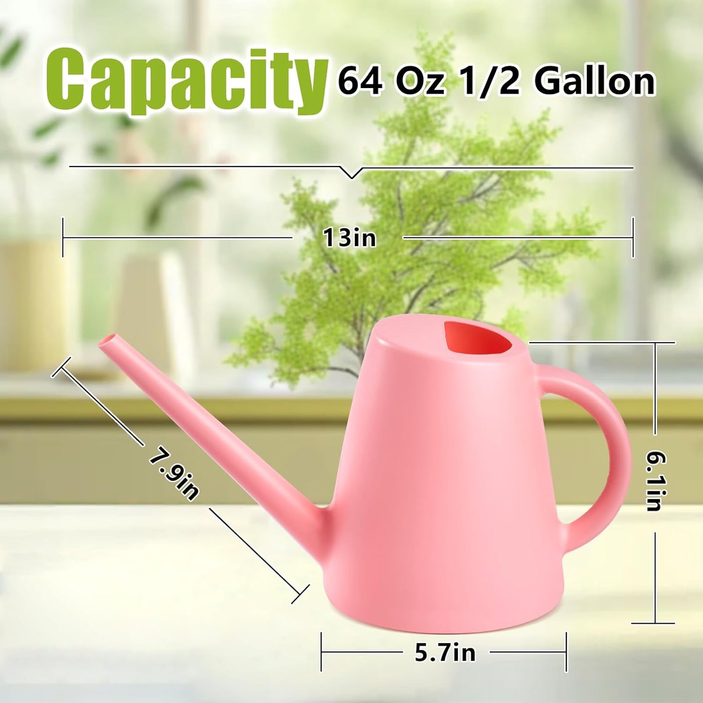 ZXJ Plant Watering Cans for Indoor and Outdoor Home Garden Plants - with Long Spout - Pink - 1/2 Gallon
