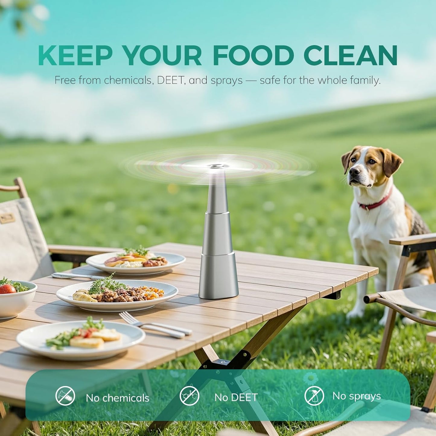 Grete Gotye Portable Battery Powered Food Fans for Tables Up to 15 Hours Working Time, Indoor Outdoor Mute Food Fan with Hook, Tabletop Fan for Home Restaurant Party Picnic Patio (4 Pack Silver)