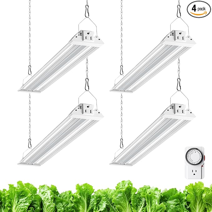Barrina TX36 2FT Grow Light for Indoor Plants, 144W(4 x 36W, 800W Equivalent), High PPFD, 5000K Full Spectrum, Mechanical Timer, Hanging Grow Lights for Seedings, with On/Off Switch, Linkable, 4 Packs
