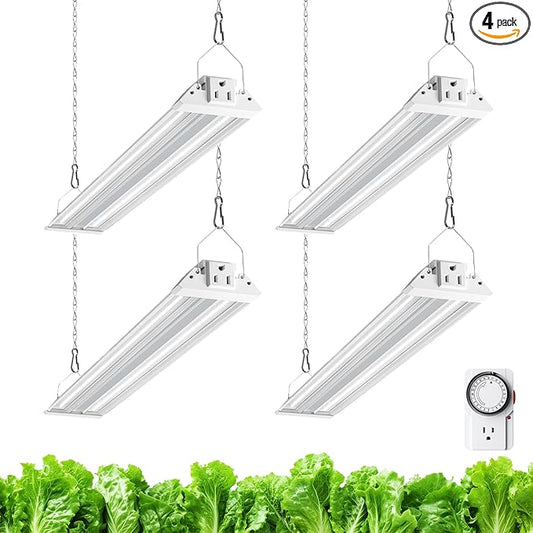Barrina TX36 2FT Grow Light for Indoor Plants, 144W(4 x 36W, 800W Equivalent), High PPFD, 5000K Full Spectrum, Mechanical Timer, Hanging Grow Lights for Seedings, with On/Off Switch, Linkable, 4 Packs