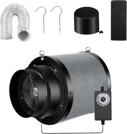 MELONFARM Air Filtration Kit 6", Built-in 14cm Fan Low Nois Carbon Filter with 12-Speed Controller, 8' Ducting, Cooling & Ventilation System for Grow Tents, Indoor Gardening, Hydroponics