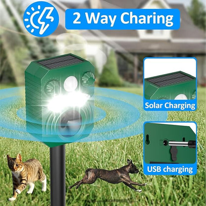 Deer Repellent Device 2 Pack Cat Repellent Outdoor Dog Repellent for Yard Solar Animal Repeller Ultrasonic Squirrel Repeller Waterproof Racoon Fox with Motion Activated Sensor Flashing Light 5 Modes