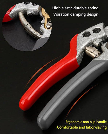Garden Shears, Japanese labor-saving Garden Scissors, Pruning Shears and Garden Secateurs for Woman and arthritis weak, Professional Branch scissors(Red-grey)