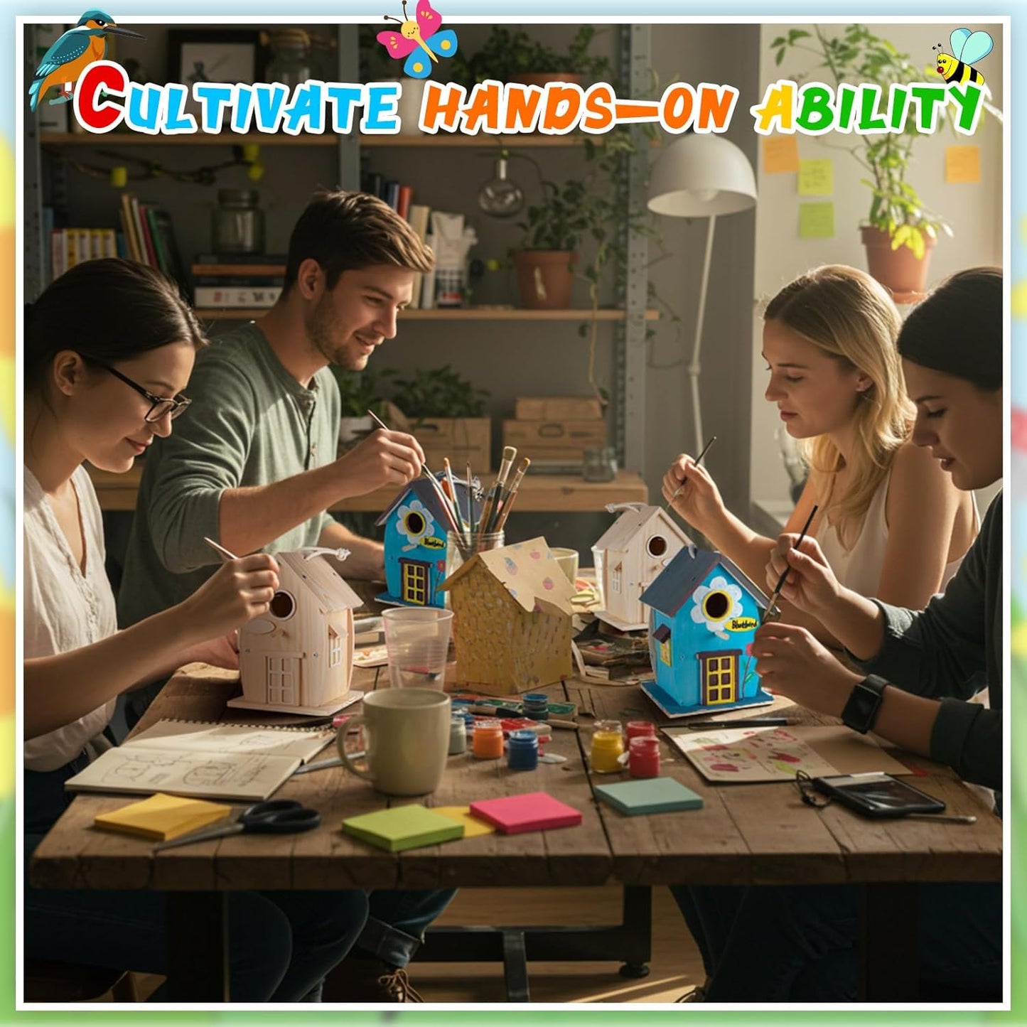 Liliful 2 Pack DIY Unfinished Wooden Birdhouse Craft Wooden Painting Kit with Paint and Paintbrushes for Boy or Girl Classroom Activity and Christmas Kids Craft Gifts(Rural Style)