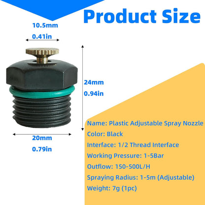 Garden Sprinkler Nozzles - Pack of 10, Durable Plastic 1/2 Inch Adjustable Misting Spray Heads, 360 Degree Full Circle Micro Spray for Lawn & Garden Irrigation(Green)