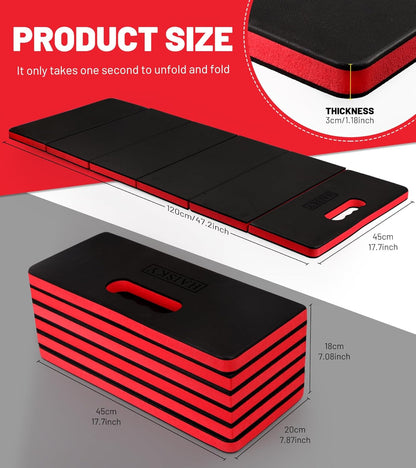 Extra Thick Kneeling Pad for Working Under Car, 47.2 * 17.7 * 1.2" Portable Foldable EVA Mechanic Mat for Garage, Gardening, Yardwork, Workshop, Red & Black