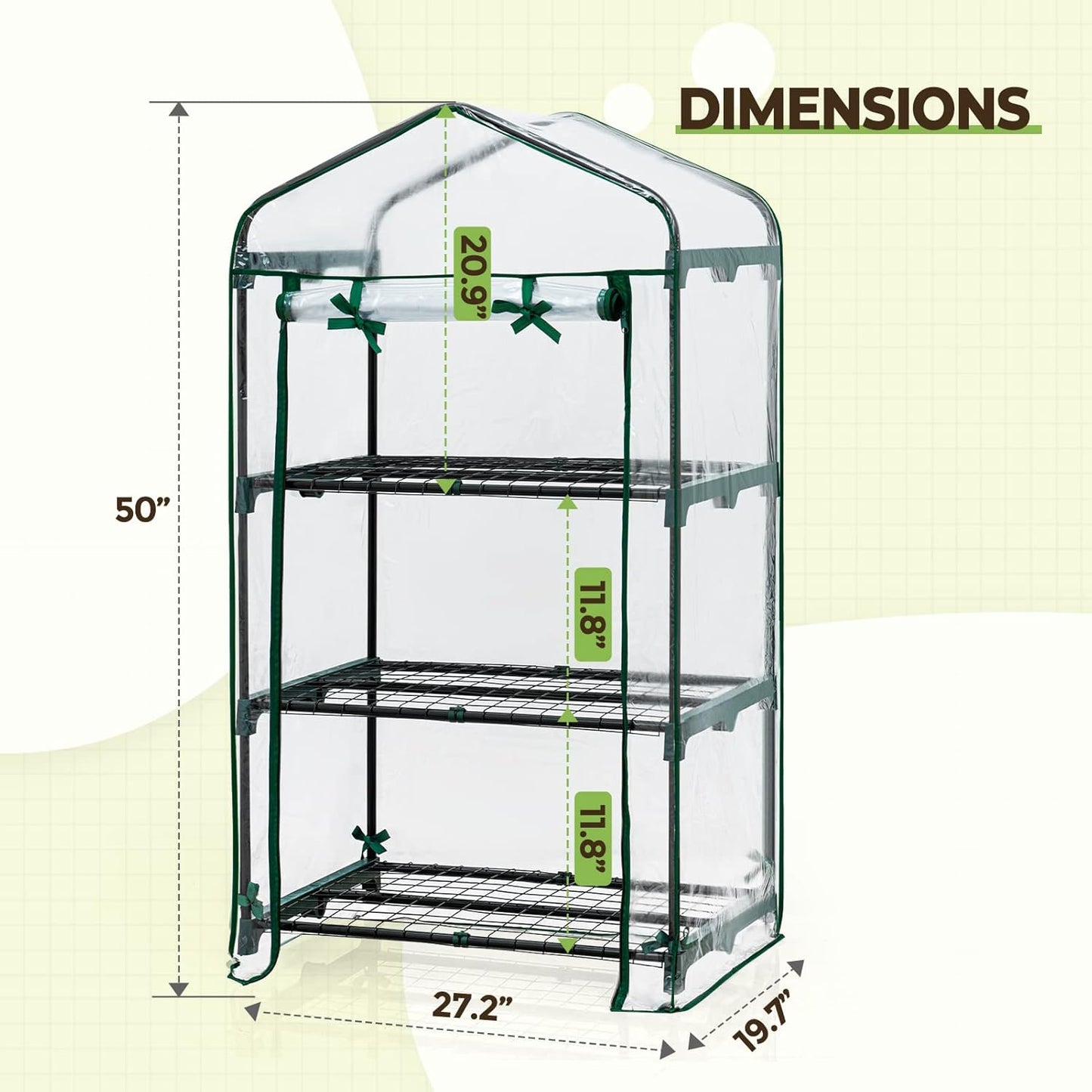 EAGLE PEAK 3-Tier Mini Greenhouse Portable Green House with Shelves & Weather-Resistant PVC Cover, Small Greenhouse for Seedlings & Gardening Gifts, 27x19x50 in, Clear