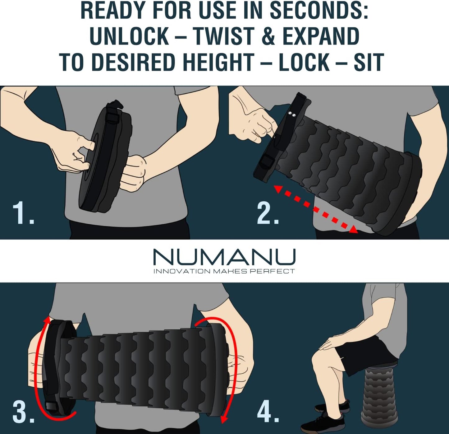 NUMANU 2025 Upgraded Collapsible Stool, 2.5"-18" Max 620lb Portable Folding Stool, Height Adjustable Retractable Telescopic Seat (2Pack Old-Gen Hard Seat + Accessories)