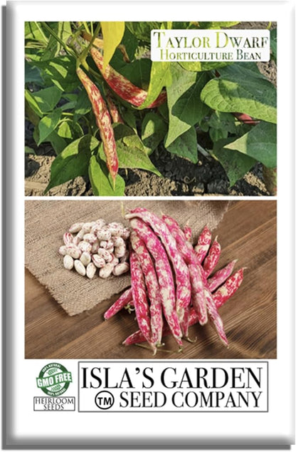Taylor Dwarf Horticulture Bush Bean Seeds (Phaseolus vulgaris) – 25+ Non-GMO Heirloom Cranberry Bean Seeds, 85% Germination Rate, by Isla’s Garden Seeds, Great for Cooking & Small Gardens
