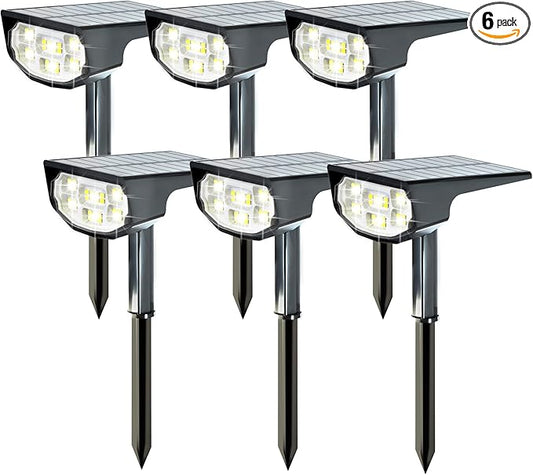 Solar Spot Lights Outdoor IP68 Waterproof, Ultra-Bright Performance，Simple Modes for Easier Operation, Auto On/Off，Solar Powered Landscape Lights for Garden, Yard, Pathway (Cool White, 6 Pack)