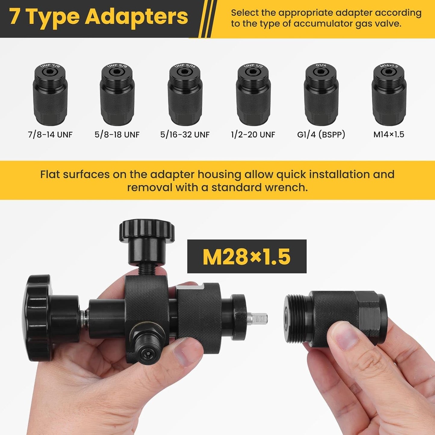 Hydraulic Nitrogen Accumulator Charging Kit, Nitrogen Fill Kit, Pressure Test System, Gas Charge Tools with 7 Adapters, 3 Gauges, 1 Gas Hose and G5/8 Male to CGA580 Male Adapter