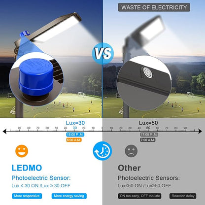 ledmo 300W LED Parking Lot Light 36000LM 5000K Adjustable Slip Fit Mount Security Lighting with Dusk-to-Dawn Photocell IP65 Waterproof LED Stadium Flood Light for Garage, Yard, Street 2 Pack