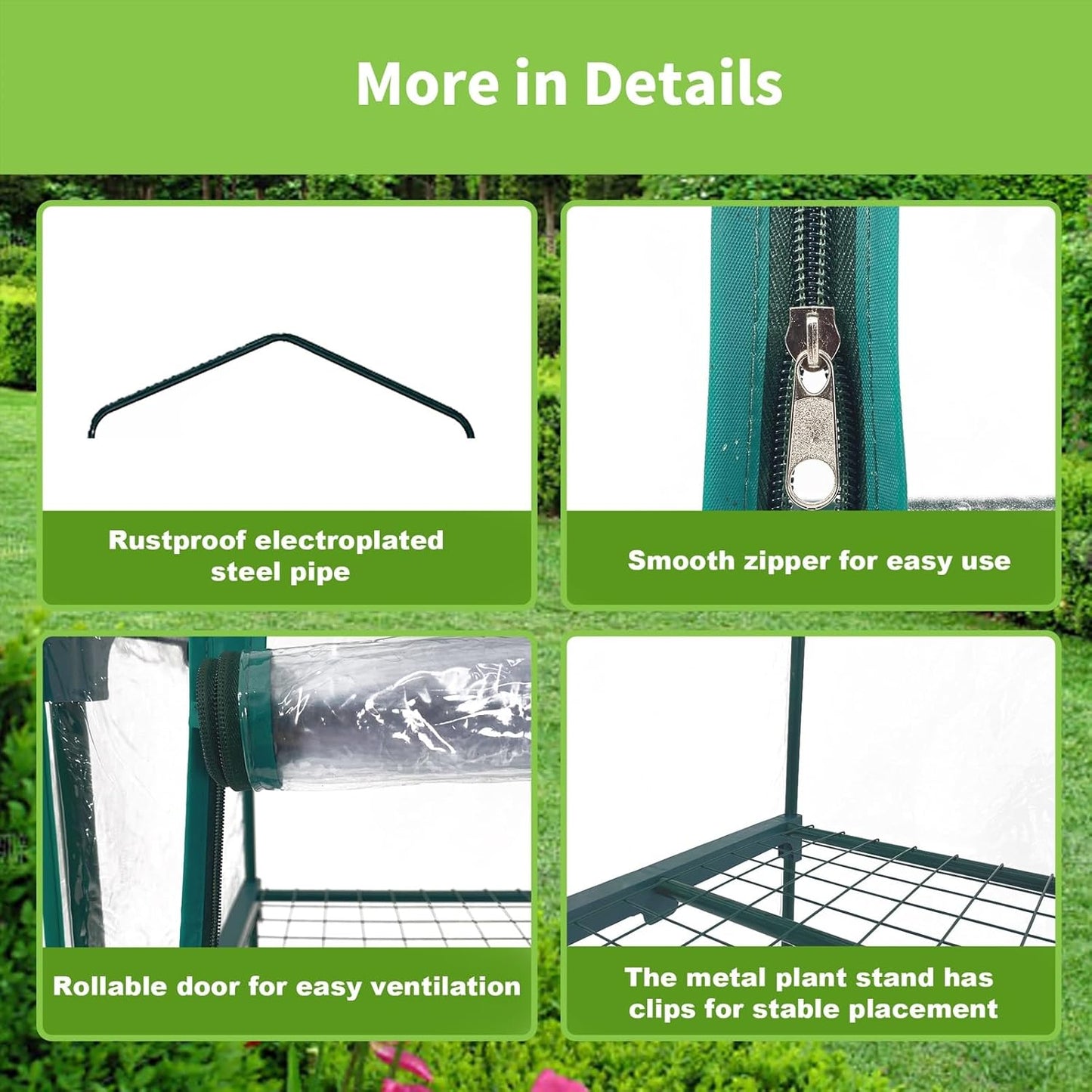 GreenGiggle 4 Tier Mini Indoor Outdoor Greenhouse,27"x19"x62" Greenhouses with PVC Cover and Roll-Up Zipper Door,Plastic Green House for Inside Grow Tent&Garden greenhouses for Outdoors