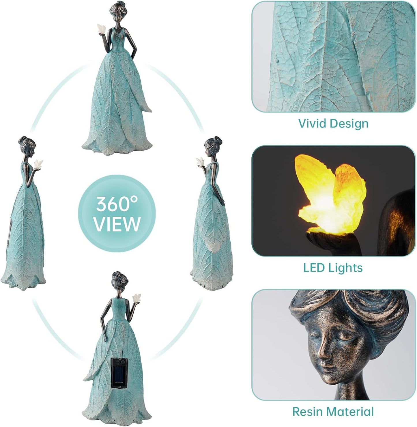 Solar Fairy Statue Collection Home Decoration - Leaf Angel Girls Resin Home Garden Decor for Outside or Inside Rustic Fairy Garden Outdoor Yard Figurines Gifts for Women